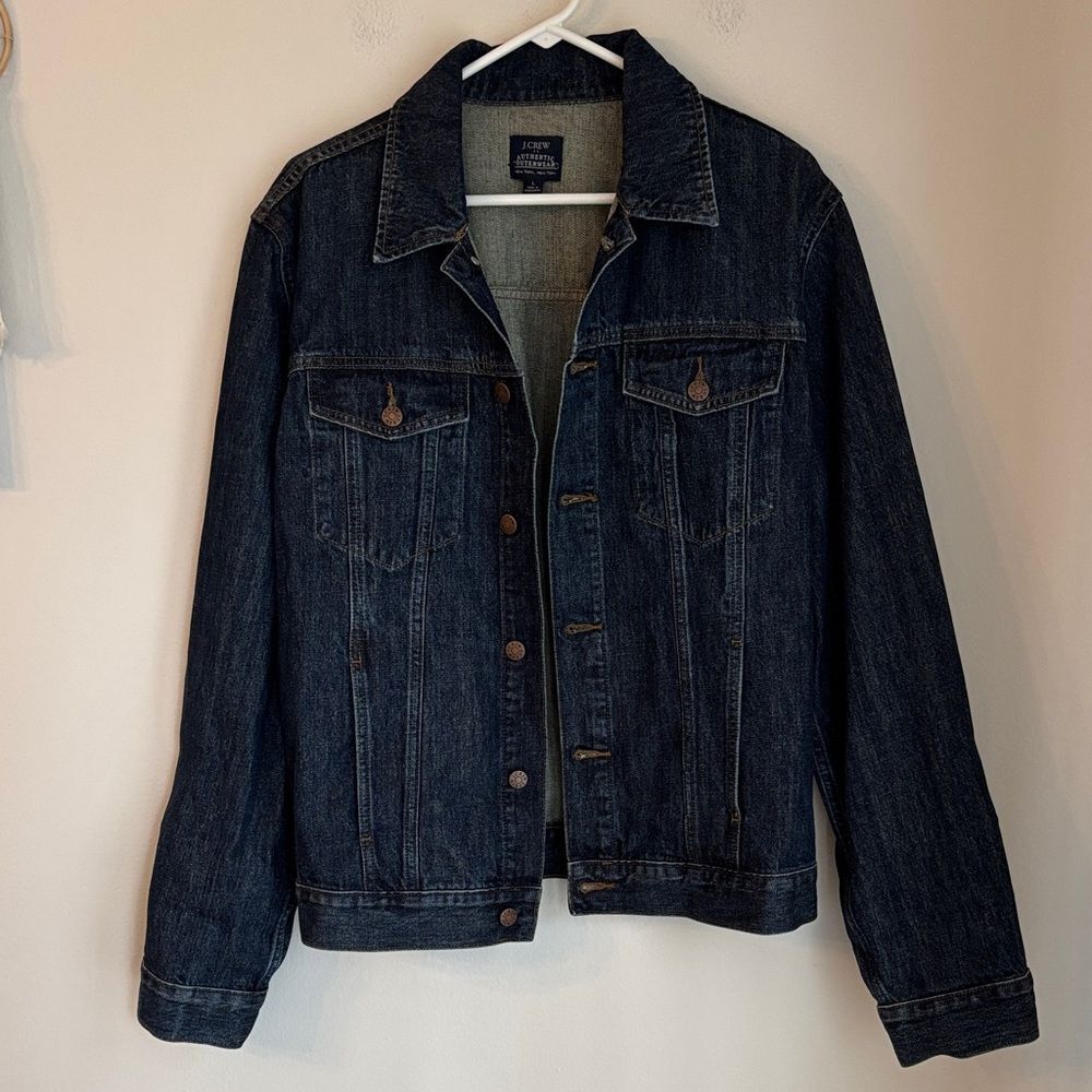 J. Crew women’s Jean jacket Dark Blue Denim classic timeless large oversized EUC